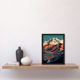 Artery8 Modern City Surrounded by Tall Mountains Landscape Artwork Framed Wall Art Print A4 in Black - thumbnail 2