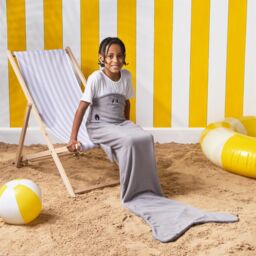 OHS Towel Kids Shark Mermaid Tail Absorbent Quick Drying Pool Beach Robe in Light Grey - thumbnail 1