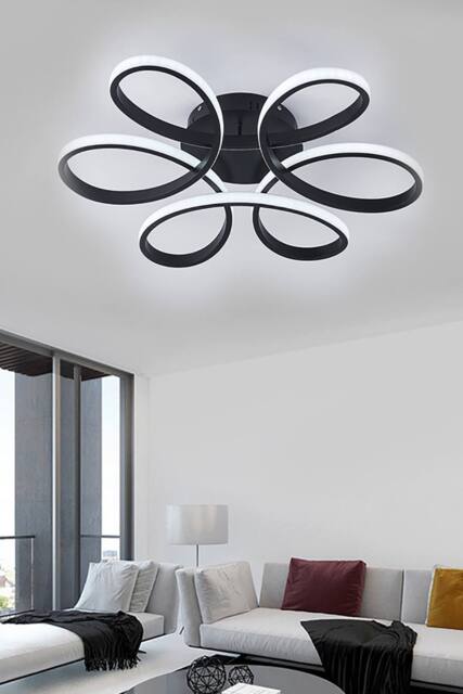 Modern Acrylic Light-adjusted Petal LED Semi Ceiling Light in Black - image 1