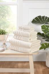 Rapport Home Linear Pure Cotton Face, Hand, Bath Towel & Bath Sheet Set in Cream - thumbnail 3