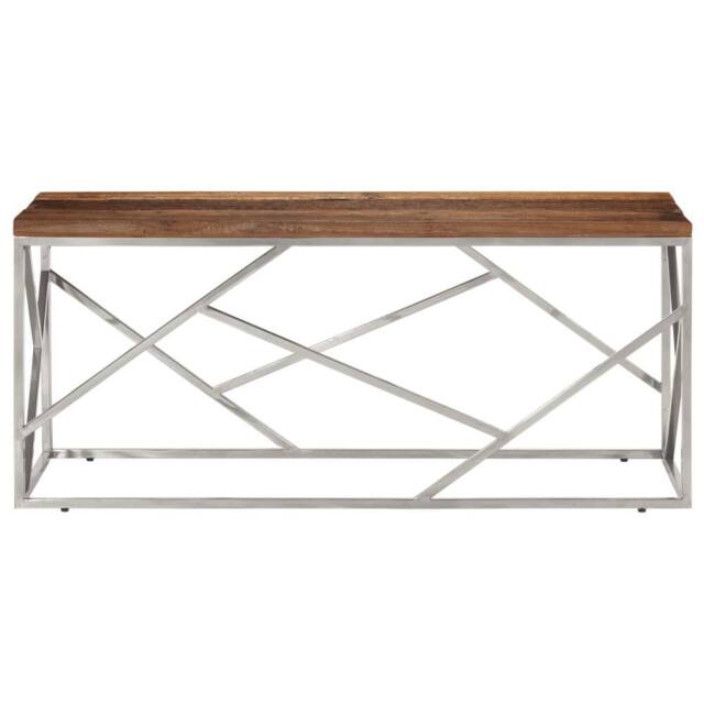 Berkfield Home Modern Coffee Table Silver Stainless Steel & Solid Sleeper Wood - image 1