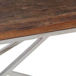 Berkfield Home Modern Coffee Table Silver Stainless Steel & Solid Sleeper Wood - thumbnail 7