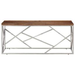 Berkfield Home Modern Coffee Table Silver Stainless Steel & Solid Sleeper Wood - thumbnail 1