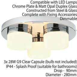Loops IP44 Bathroom Ceiling Light Chrome & Opal Glass Shade Moisture Resistant Shower in Clear - thumbnail 2