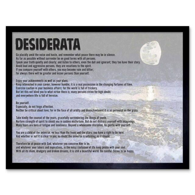 "Artery8 Desiderata Ehrmann Poem Go Placidly Quote Framed Art Print in Grey - Size: W12"" x H16""" - image 1