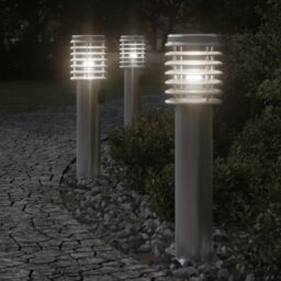 Berkfield Home Outdoor Floor Lamp with Outlet Silver 60 cm Stainless Steel - thumbnail 1