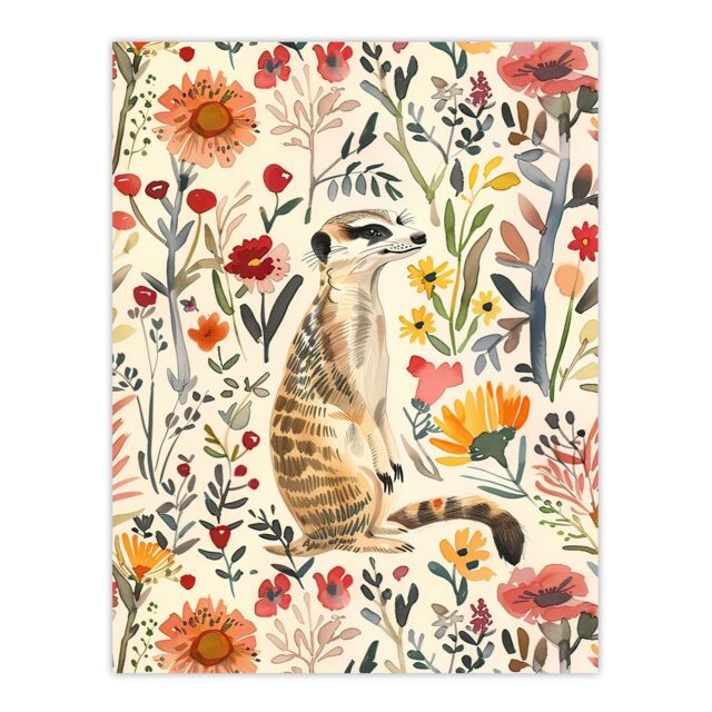 "Artery8 Meerkat in Wild Flower Meadow Watercolour Spring Wall Art Print - Size: W24"" x H32""" - image 1