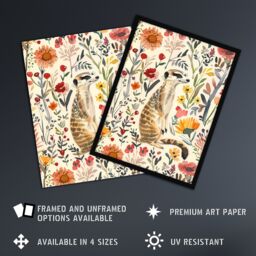 "Artery8 Meerkat in Wild Flower Meadow Watercolour Spring Wall Art Print - Size: W24"" x H32""" - thumbnail 2