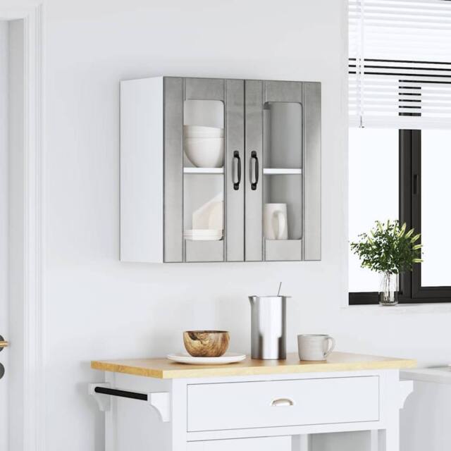 Berkfield Home Kitchen Wall Cabinet with Glass Door Kalmar Artisan Oak Wood in Grey - image 1
