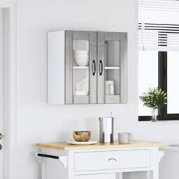 Berkfield Home Kitchen Wall Cabinet with Glass Door Kalmar Artisan Oak Wood in Grey