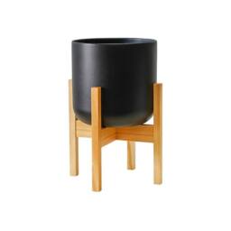 Lemon Pavilion Furniture and Decor Lisbon Pot and Stand - Ceramic - L26 x W26 x H43.5 cm - Anthracite in Grey - thumbnail 1