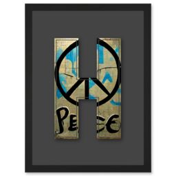 Artery8 Letter H Peace Sign Beige Black Decorative Graffiti Mural Alphabet Initial Stencil Artwork Framed Wall Art Print A4 - thumbnail 1