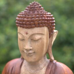 KDMD Hand Carved Buddha Statue - 30cm Welcome in Brown - thumbnail 3