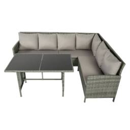 Home Garden Direct Alia Rattan Corner 6 Seater Sofa Dining Set with Glass Table - Grey Rattan Furniture - thumbnail 6