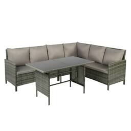 Home Garden Direct Alia Rattan Corner 6 Seater Sofa Dining Set with Glass Table - Grey Rattan Furniture - thumbnail 4
