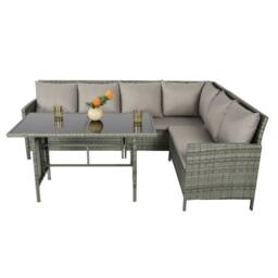 Home Garden Direct Alia Rattan Corner 6 Seater Sofa Dining Set with Glass Table - Grey Rattan Furniture - thumbnail 5