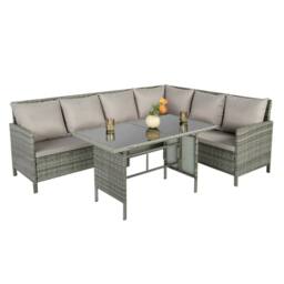 Home Garden Direct Alia Rattan Corner 6 Seater Sofa Dining Set with Glass Table - Grey Rattan Furniture - thumbnail 3