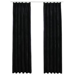 Berkfield Home Blackout Curtains 2 pcs with Hooks Velvet Black 140x245 cm