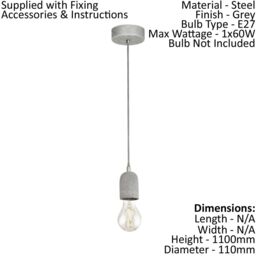 Loops Pendant Ceiling Light Steel Rose Grey Concrete Shade Elegant Bulb E27 1x60W in Metallics - thumbnail 2