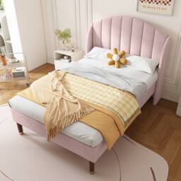 BTM Pink Velvet 3ft Single Upholstered Bed with Headboard - thumbnail 4
