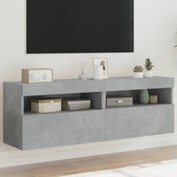 Berkfield Home TV Wall Cabinets with LED Lights 2 pcs Concrete Grey 60x30x40 cm - Size: 60 x 30 x 40 cm - thumbnail 1