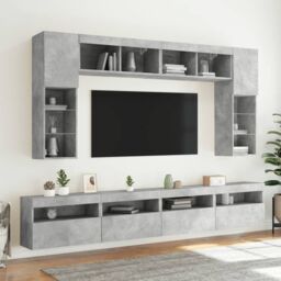 Berkfield Home TV Wall Cabinets with LED Lights 2 pcs Concrete Grey 60x30x40 cm - Size: 60 x 30 x 40 cm - thumbnail 6