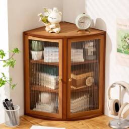 KORVIXA Acrylic Door Bamboo Corner Cabinet Kitchen in Brown - thumbnail 5