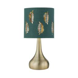 First Choice Lighting Romana - Antique Brass Touch Table Lamp with Dark Green Fern Shade in Bronze
