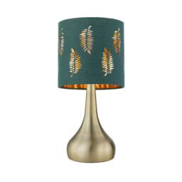 First Choice Lighting Romana - Antique Brass Touch Table Lamp with Dark Green Fern Shade in Bronze - thumbnail 2