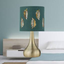 First Choice Lighting Romana - Antique Brass Touch Table Lamp with Dark Green Fern Shade in Bronze - thumbnail 4