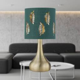 First Choice Lighting Romana - Antique Brass Touch Table Lamp with Dark Green Fern Shade in Bronze - thumbnail 3