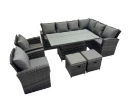 Fimous 10 Seat Rattan Garden Furniture Corner Sofa Set with 2 Small Footstool in Dark Grey - thumbnail 2