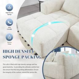 Direct Wicker Oversized Cloud Couch, Modular Sectional L Shape Sofa in Beige - Size: 3 Seater - thumbnail 3