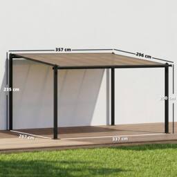 OUTSUNNY 3.6 x 3 m Lean to Garden Pergola with Drainage Gutters, Dark Grey - thumbnail 3
