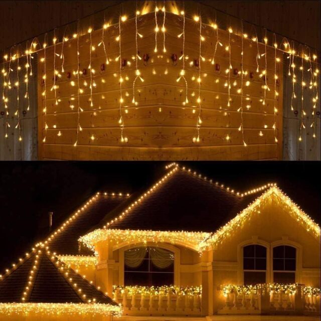 Shatchi 240 Warm White LED Icicle Christmas Lights - 8 Modes, Auto Timer in Yellow - image 1