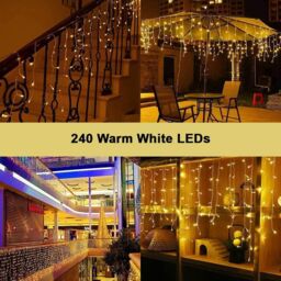 Shatchi 240 Warm White LED Icicle Christmas Lights - 8 Modes, Auto Timer in Yellow - thumbnail 2