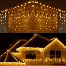 Shatchi 240 Warm White LED Icicle Christmas Lights - 8 Modes, Auto Timer in Yellow - thumbnail 1