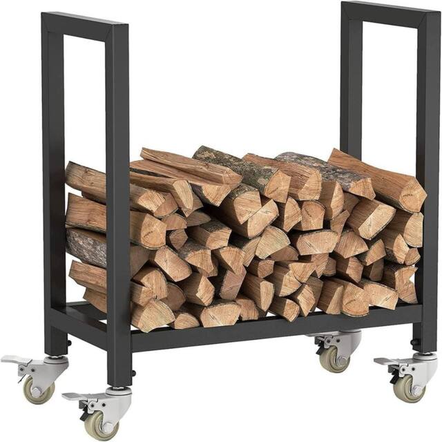 London Boutique Rolling Outdoor Firewood Rack Metal Firewood Holder in Black - image 1