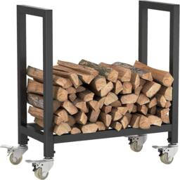 London Boutique Rolling Outdoor Firewood Rack Metal Firewood Holder in Black - thumbnail 1