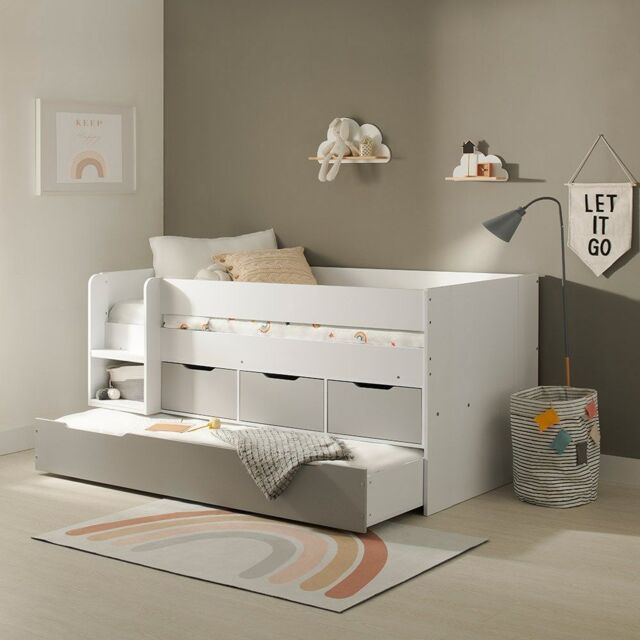 Flair Lars Low Cabin Bed with Trundle & Storage Drawers in White - Size: Single - image 1