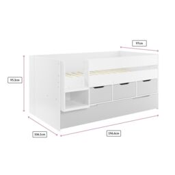 Flair Lars Low Cabin Bed with Trundle & Storage Drawers in White - Size: Single - thumbnail 9