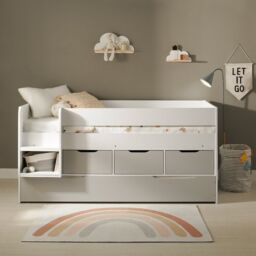 Flair Lars Low Cabin Bed with Trundle & Storage Drawers in White - Size: Single - thumbnail 3
