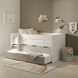 Flair Lars Low Cabin Bed with Trundle & Storage Drawers in White - Size: Single - thumbnail 1