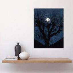 "Artery8 Full Moon Light Tree Silhouette Wall Art Print Julie de Graag in Blue - Size: W24"" x H32""" - thumbnail 4