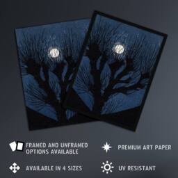 "Artery8 Full Moon Light Tree Silhouette Wall Art Print Julie de Graag in Blue - Size: W24"" x H32""" - thumbnail 2