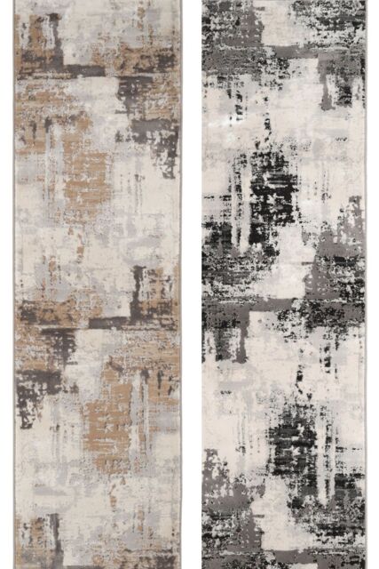 Kukoon Silver Grey Modern Contemporary Abstract Long Hallway Runner Rug 60cm x 240cm in Beige - Size: 60 cm x 240 cm - image 1