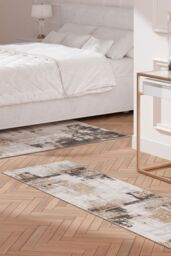 Kukoon Silver Grey Modern Contemporary Abstract Long Hallway Runner Rug 60cm x 240cm in Beige - Size: 60 cm x 240 cm - thumbnail 2