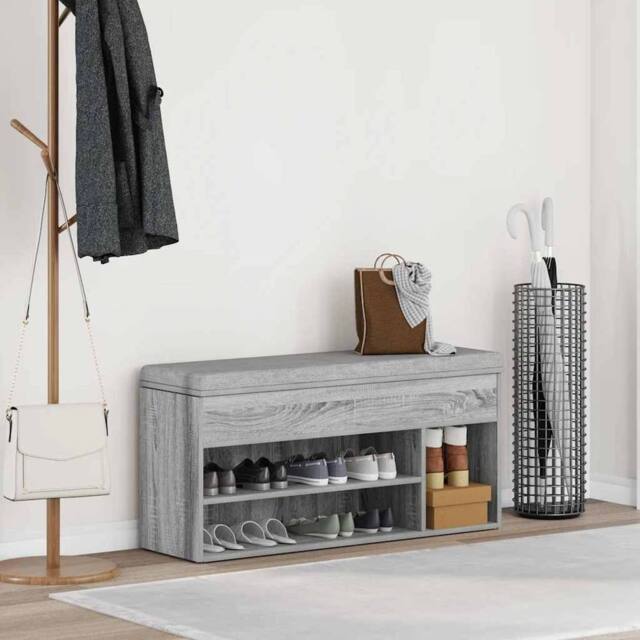 Berkfield Home Shoe Bench Grey Sonoma 102x30.5x45 cm Engineered Wood - image 1