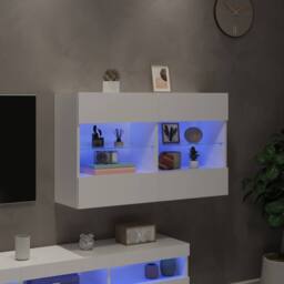 Berkfield Home TV Wall Cabinet with LED Lights White 98.5x30x60.5 cm - thumbnail 4