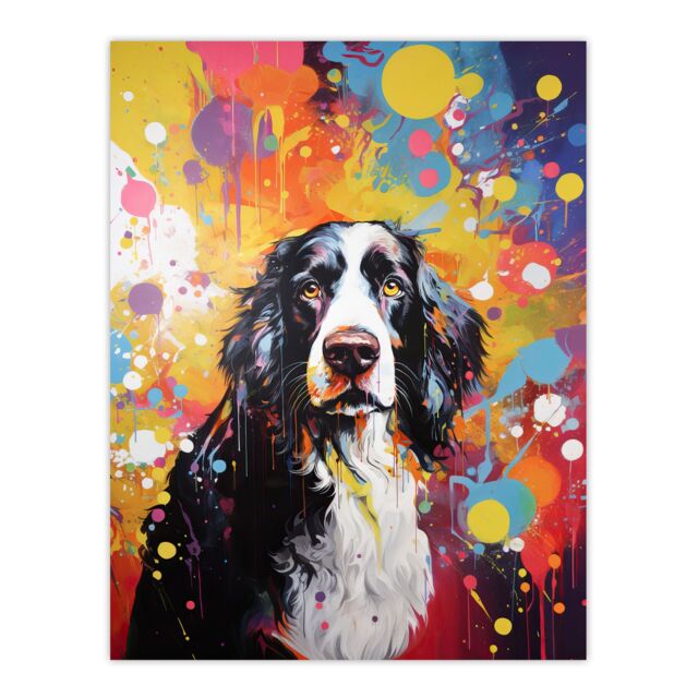"Artery8 Wall Art Print English Springer Spaniel Dog Lover Gift Pet Portrait Colourful Vibrant Artwork Painting Poster - Size: W18"" x H24""" - image 1